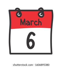 6 March. Vector flat daily calendar icon. Date and time, day, month. Holiday