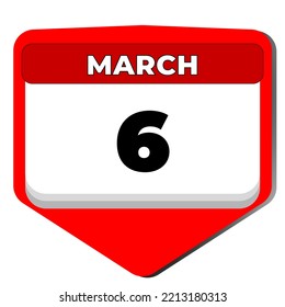 6 March vector icon calendar day. 6 date of March. Sixth day of March. 6th date number. 6 day calendar. Six date. National Dentists. Vector illustration
