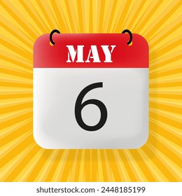 6 May. Calendar 2024. 3d illustration. Pop art style. Vector line icon for Business and Advertising