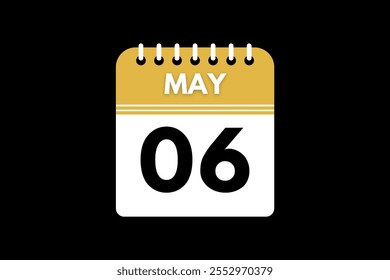 6 Mai Kalendersymbol Textseite monatliches Web-Design auf goldenem, schwarzem und weißem Hintergrund Vektor, Symbol oder Illustration mit dem Monat Mai 6