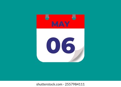 6 May calendar icon text page monthly web design on red, and blue background vector, icon, or illustration with the month of May 6