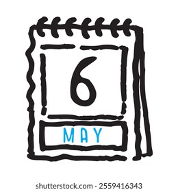 6 May date calendar - A simple yet elegant line art illustration of a date calendar captures the essence of organization and timekeeping. The clean lines and minimalistic design 