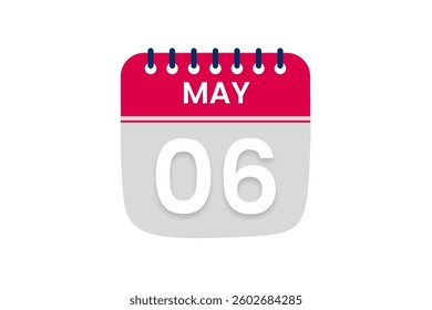 6 May month single day vector, illustration, calendar with red, off white and white color background calendar May 6