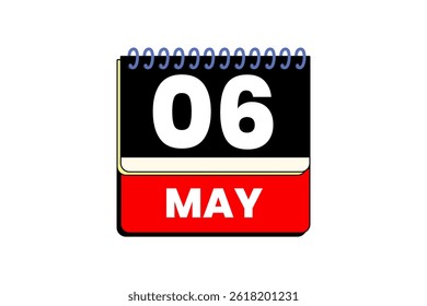 6 may month single day vector, illustration, calendar with red, black, yellow and white color background calendar icon of may 6