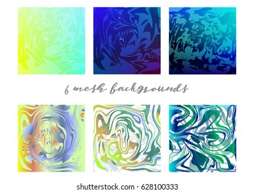 6 mesh backgrounds. Square background with ocean colors with marbled structure.