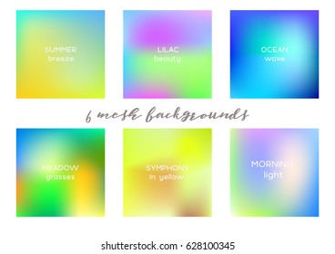 6 mesh backgrounds. Vector illustrations with summer and ocean colours.