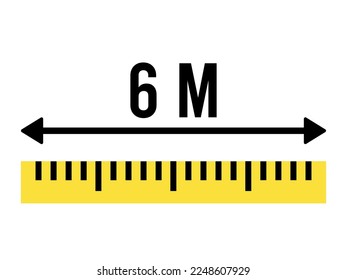 6 meters ruler icon. Vector measure scale, size and length isolated on white background