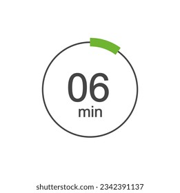 6 min Digital Countdown Timer Vector Icon. 6 min Stopwatch Analog or Digital Timer Illustration
