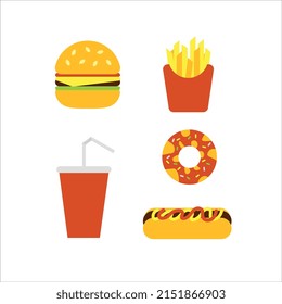 
6 minimalistic fast food icons in vibrant colors.