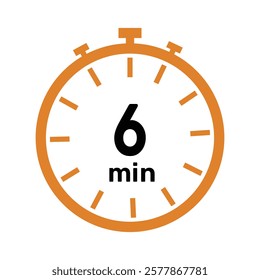 6 minute Timer, clock, icon vector stopwatch isolated icons. Countdown timer symbol.