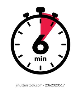 6 Minutes Analog Clock Icon white background.