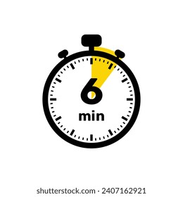 6 Minutes Analog Clock Icon white background design.