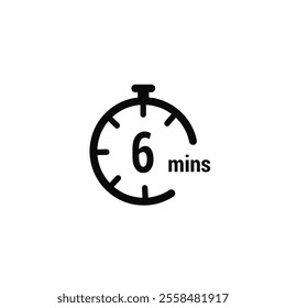 6 Minutes Clock Icon white design background.