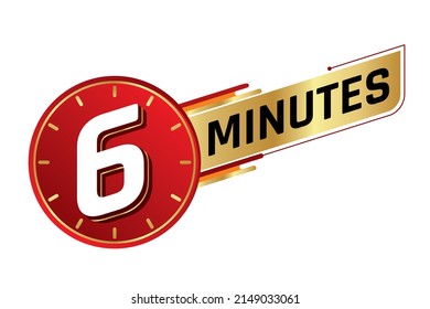 6 minutes isolated on white background. Time concept. Vector illustration.