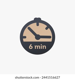 6 Minuten, Stoppuhr Vektor-Symbol. Uhr-Symbol in flachem Stil. Stockvektordarstellung isoliert