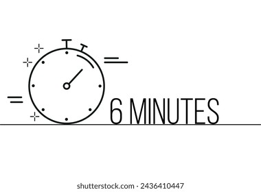 6 minutes timer icon. Stopwatch time sign. Clock symbol vector for time control