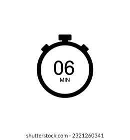 Temporizador de 6 minutos, cronómetro de 6 minutos o icono de cuenta regresiva. Medida del tiempo. Icono de cronómetro. Ilustración del vector de material.