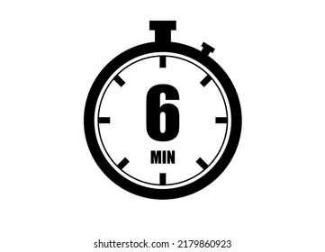 6 Minutes timers clock. Time measure. Chronometer vector icon black isolated on white background.