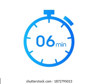 Reloj de 6 minutos, icono de 6 minutos, icono de cuenta regresiva. Medida del tiempo. Icono vectorial del cronómetro aislado en fondo blanco