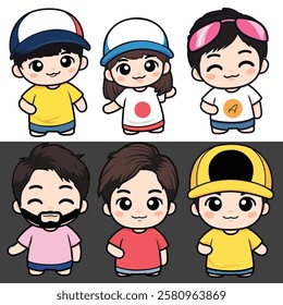 6 model of people cartoon with chubby style