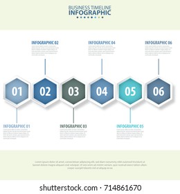 6 modern and clean hexagon design elements Business Infographics, strategy, timeline, design template blue grey color tone graphic illustration. Vector eps10.