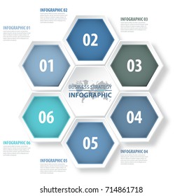 6 modern and clean hexagon design elements Business Infographics, strategy, timeline, design template blue grey color tone graphic illustration. Vector eps10.