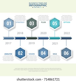 6 modern and clean hexagon design elements Business Infographics, strategy, timeline, design template blue grey color tone graphic illustration. Vector eps10.