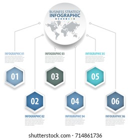 6 modern and clean hexagon design elements Business Infographics, strategy, timeline, design template blue grey color tone graphic illustration. Vector eps10.