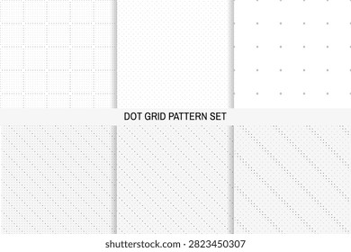 6 Monochrome Dot Paper Patterns Vector, Printable Grid Background Collection for Bullet Journal, Stationery and Editorial Design