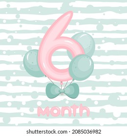 6 month Birthday party invitation with balloons. Greeting card template. Vector illustration.