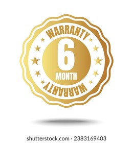 6 month warranty logo with golden shield and golden ribbon.Vector illustration.