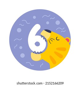 6 Months Baby Milestones Card with Cute Tiger. Vector illustration