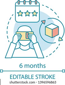 6 months concept icon. AR tool subscription tariff idea thin line illustration. Augmented reality equipment. Service charge. Regular fee. AR mobile app. Vector isolated drawing. Editable stroke