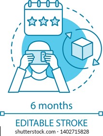 6 months concept icon. AR tool subscription tariff idea thin line illustration. Service charge. Regular fee. Vector isolated outline drawing. AR mobile app for tablet, smartphone.  Editable stroke