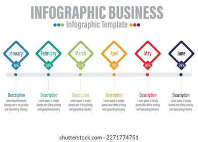 6 Months Timeline diagram calendar with modern percentage, presentation vector infographic. Infographic template for business. 