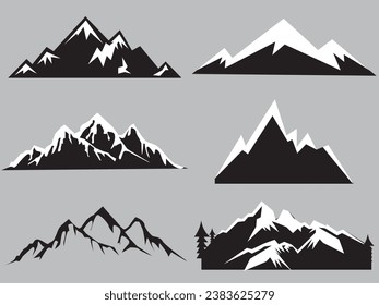 6 Mountain silhouette icon set. Rocky mountains icon or logo collection. Vector illustration.