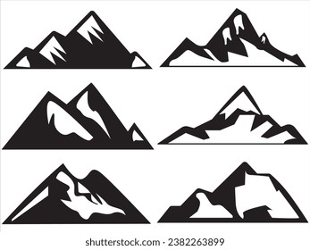 6 conjunto de vectores de montaña. Colección de iconos o logotipos de las montañas rocosas. Ilustración vectorial.
