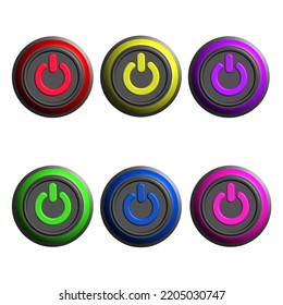 6 multicolored power button web icon on white background. vector illustration.