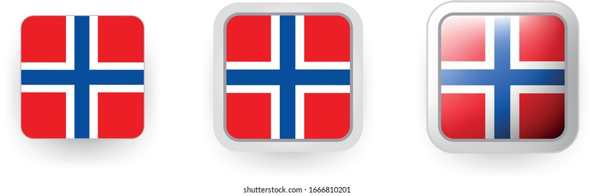 6 Norway vector icons button shield and gear, flat and volumetric style in flag colors red, blue, white for flyer any holiday design or poster