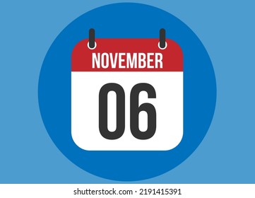 6 November blue calendar vector. Calendar november with circle in background clear.