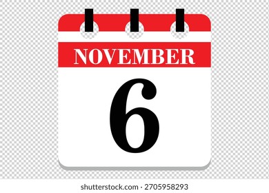 Vector Icono del calendario del 6 de noviembre, ícono del calendario del mes de noviembre de 6 fechas, ícono del calendario del mes de noviembre de 6 fechas, ícono del calendario del Vector.