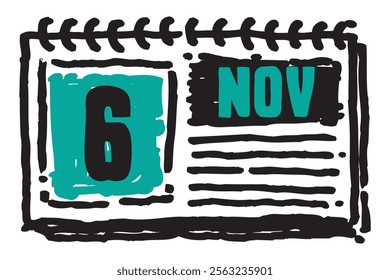 6 November date long table calendar - A simple yet elegant line art illustration of a table date calendar captures the essence of organization and timekeeping and note lines sketch art
