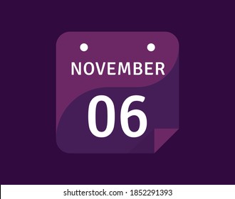 6 November, November 6 icon Single Day Calendar Vector illustration