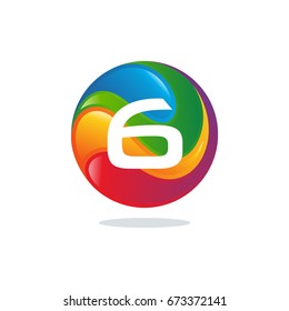 6 number 3D Modern Ball Logo template designs vector illustration