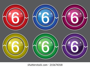 6 Number Circular Vector Colorful Web Icon Set Button