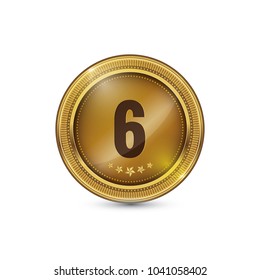 6 Number Circular Vector Gold Web Icon