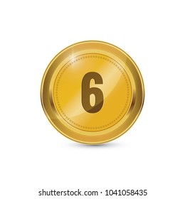6 Number Circular Vector Gold Web Icon