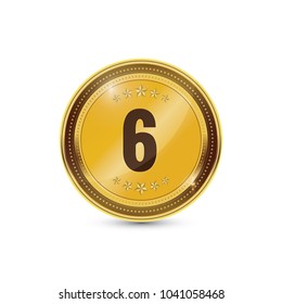 6 Number Circular Vector Gold Web Icon