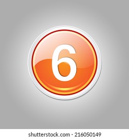 6 Number Circular Vector Orange Web Icon Button