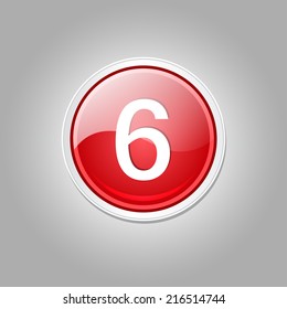 6 Number Circular Vector Red Web Icon Button
